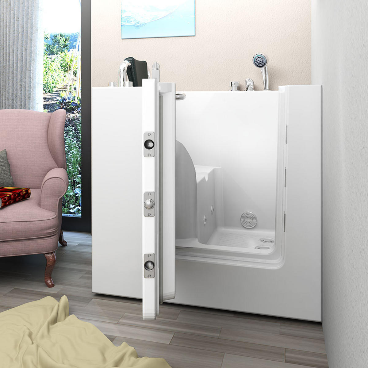 SITZWANNE Whirlpool mit Tür S02WP-C-L - Weiß, Glas/Kunststoff (78/113/100cm) - AcquaVapore by Sandra Jentho