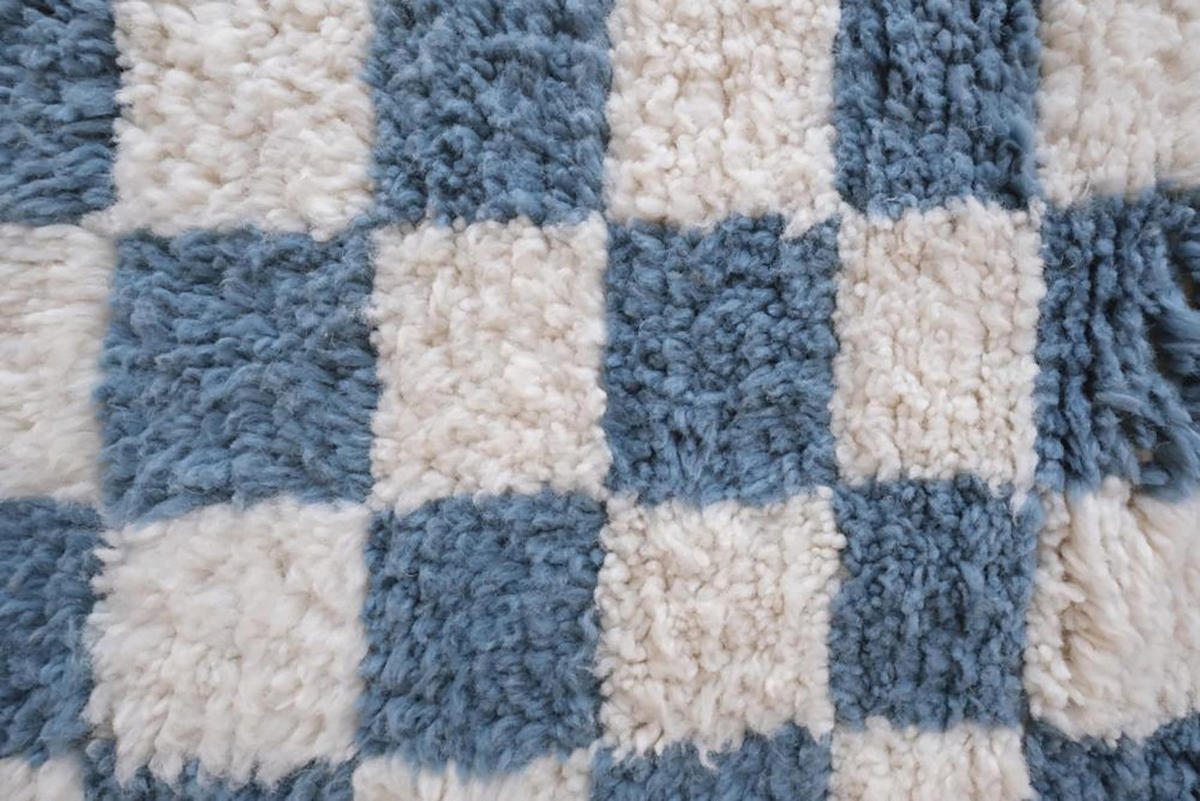 BERBERTEPPICH mit Karomuster aus Wolle 200x 300 cm - Blau, Naturmaterialien (200/300cm) - AFK Living