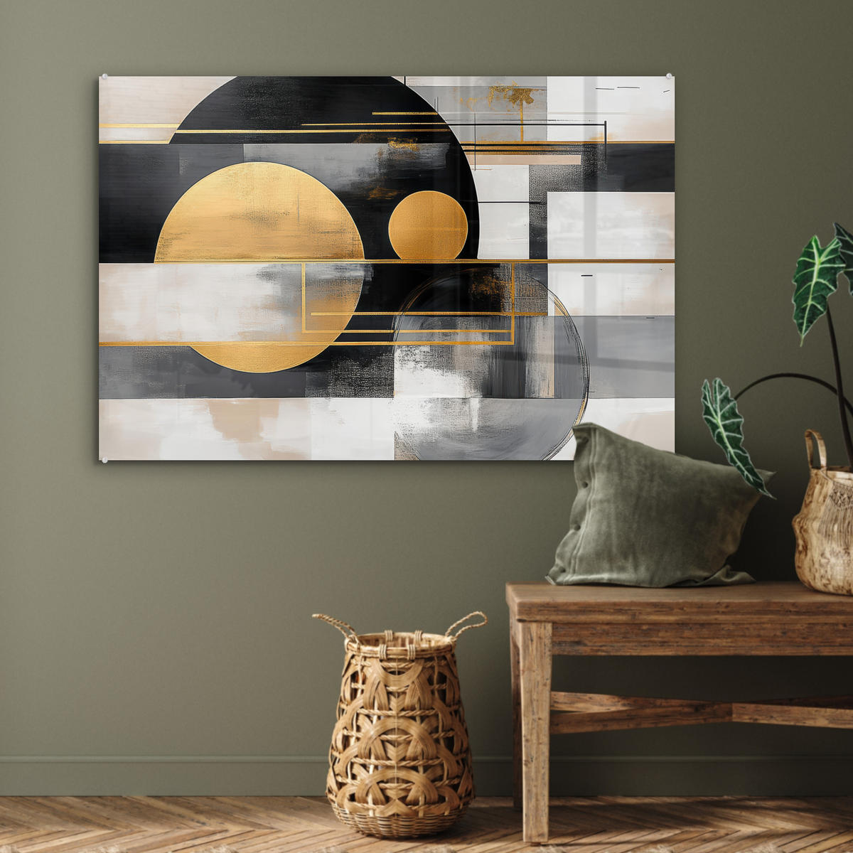ACRYLGLASBILD Abstrakt - Gold - Silber - Formen - Ästhetisch - Modern 120x80 cm - Goldfarben, Glas (120/80cm) - MuchoWow