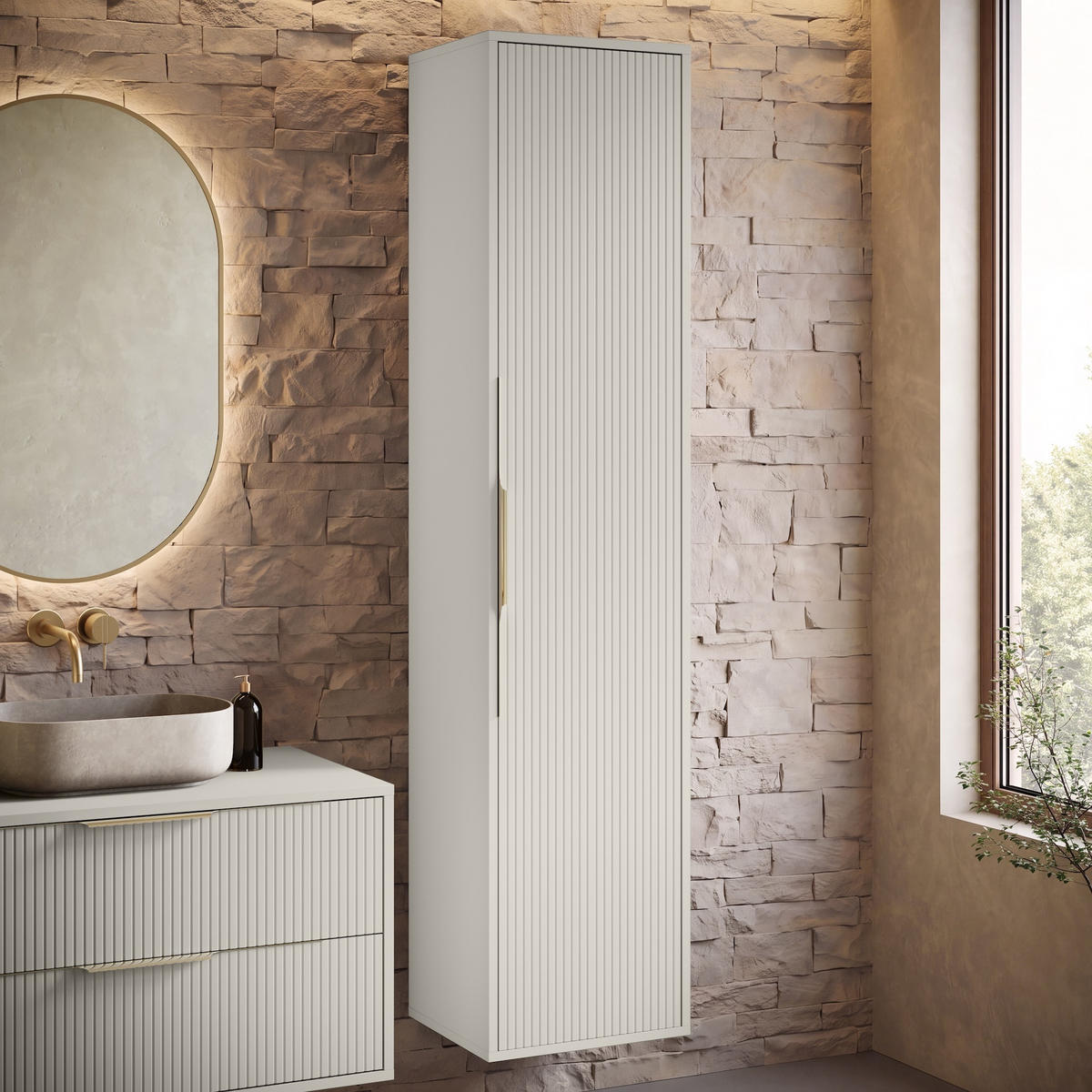 BADEZIMMERSCHRANK Rimini mit 1 Tür Cashmere - 38 x 33 x 170 cm - Kaschmir, Holz (33/170/38cm) - Badplaats