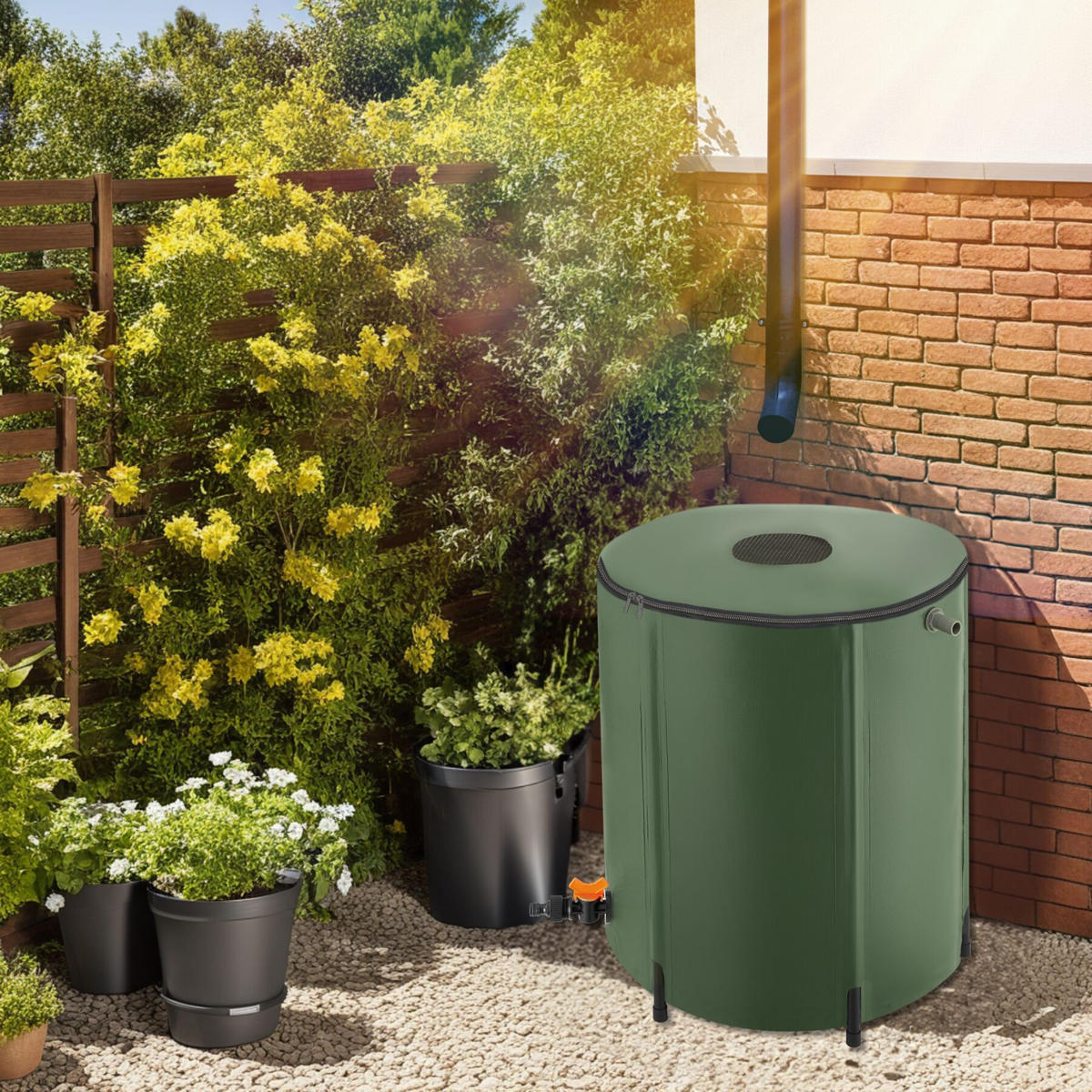 REGENTONNE ,Oberseite abnehmbar,grün - Grün, Kunststoff (59/68/59cm) - tectake