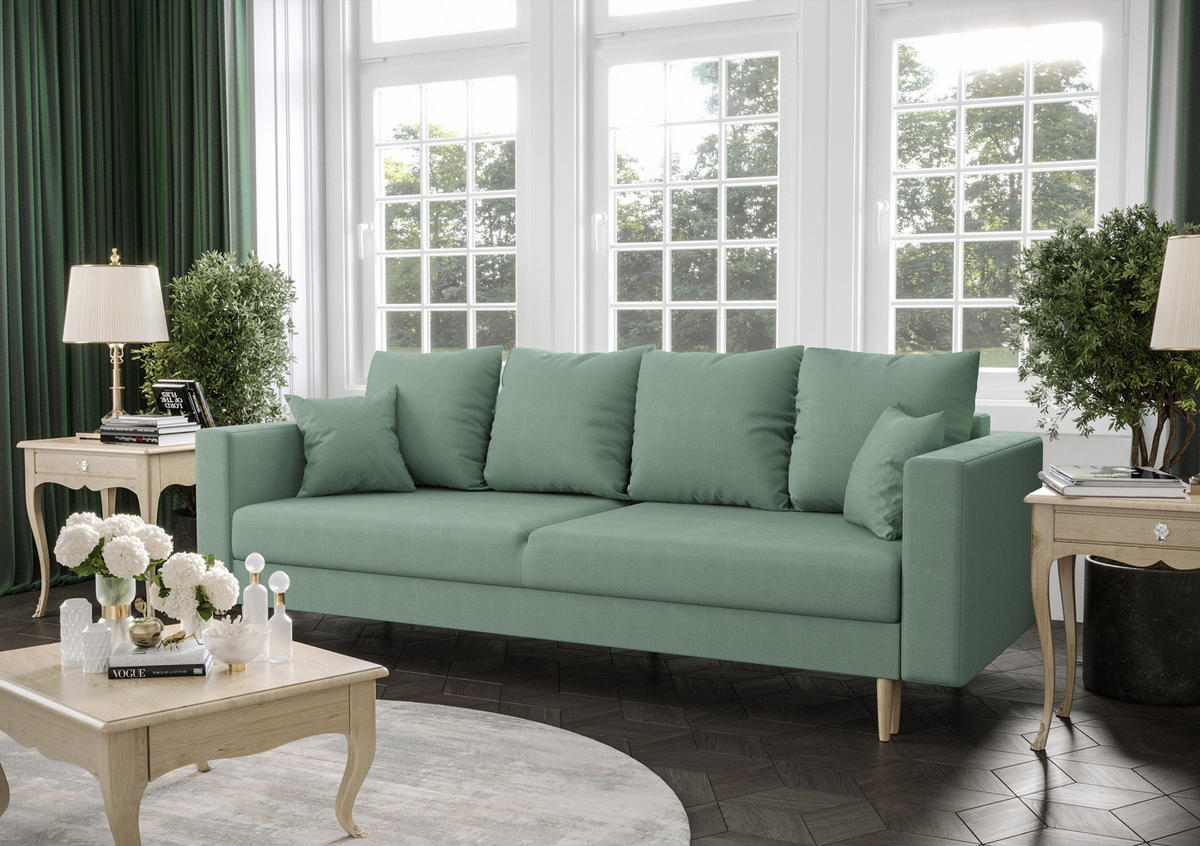 SOFA KRISTI mit Schlaffunktion COSMIC 16 Sofa mit Stauraum - Hellgrün, Textil (90/87/230cm) - Bedante
