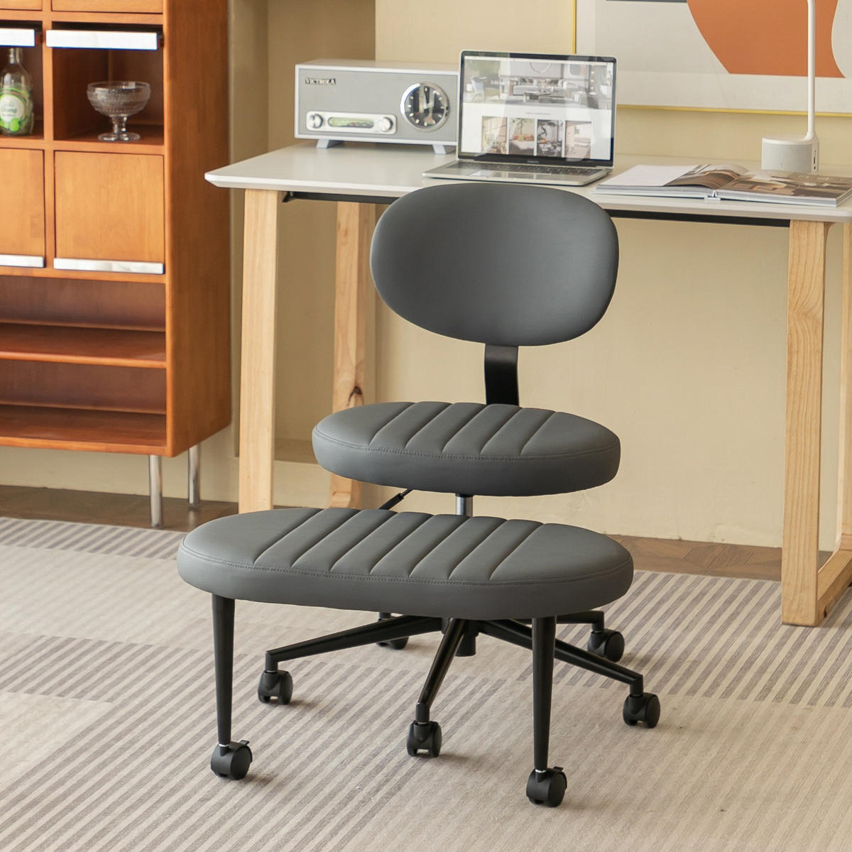 BÜROSTUHL ergonomisch drehbar Stoff Grey armlehnensfrei - Grau, Kunststoff (40/92/69cm) - Meubliv