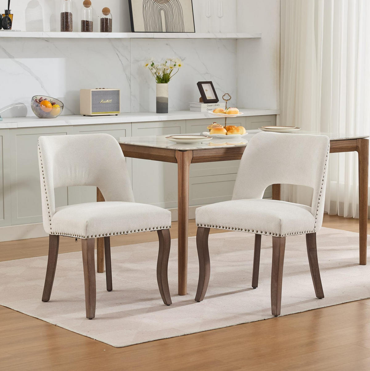 ESSZIMMERSTUHL mit Polsterung Chenille Beige 2er-Set - Beige, Holz (51/82.5/58cm) - Meubliv