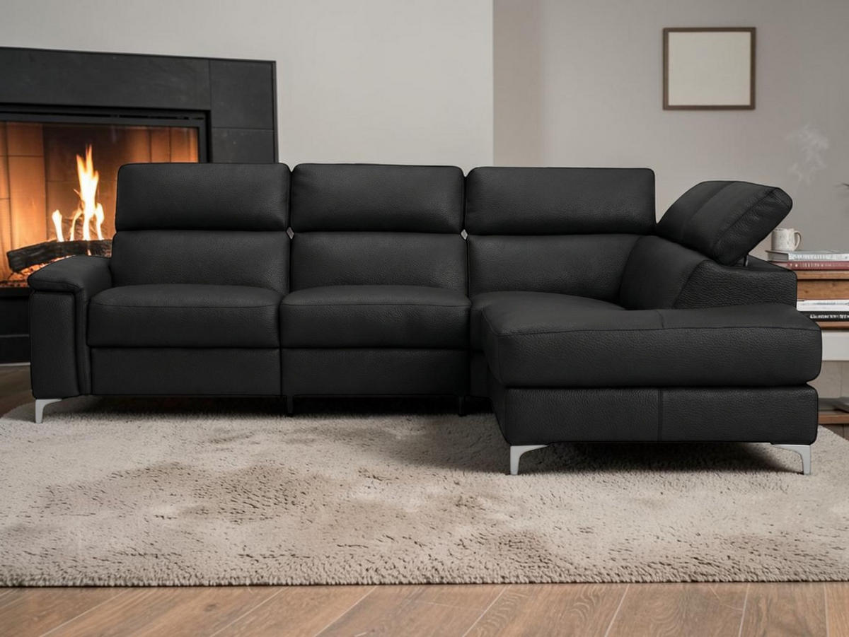 ECKSOFA Avenger Echtleder Schwarz - Schwarz, Leder/Metall (271/81/224cm)