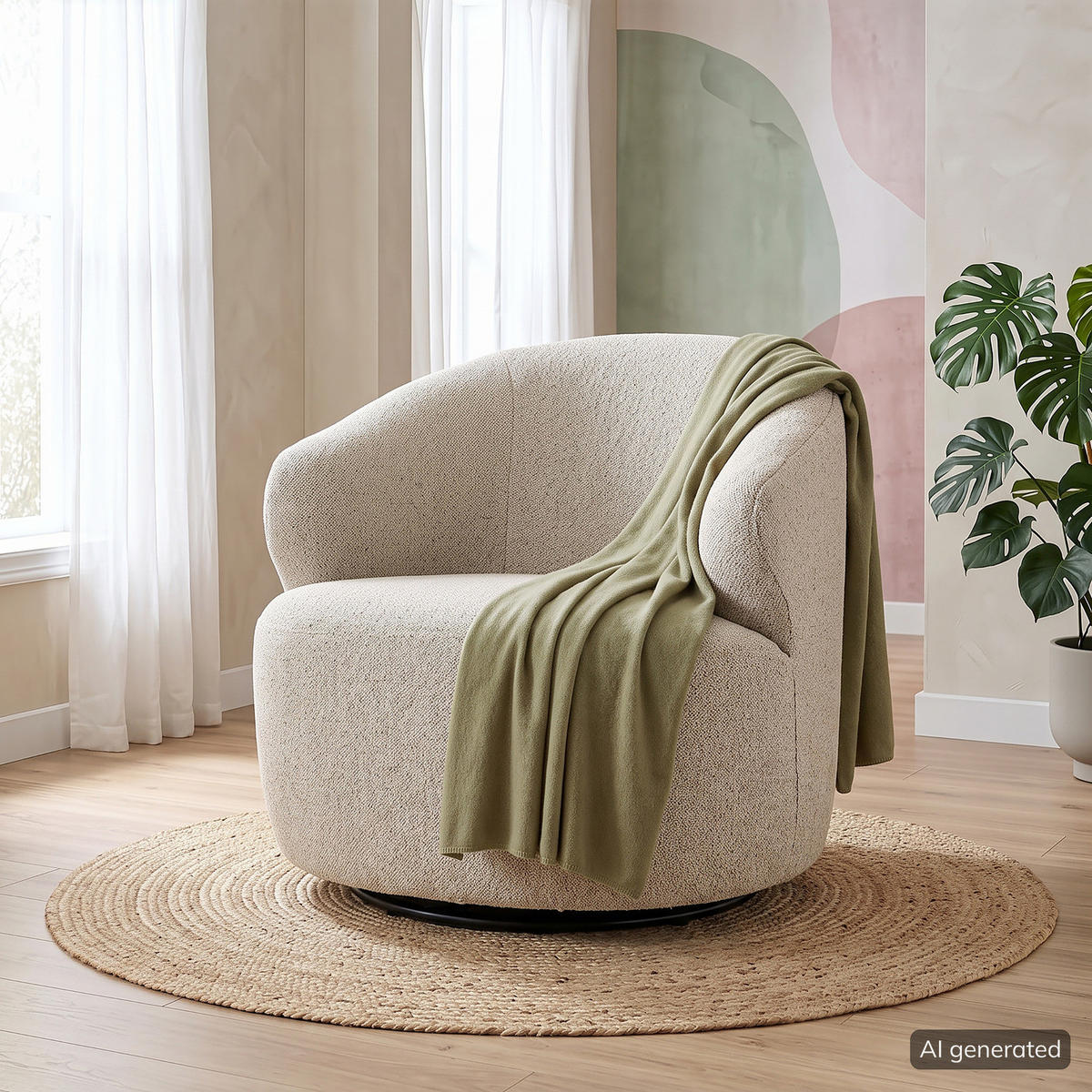 LOUNGESESSEL - Bouclé / Eisen - Beige / Schwarz - Beige/Schwarz, Holzwerkstoff/Textil (80/77/80cm) - home24