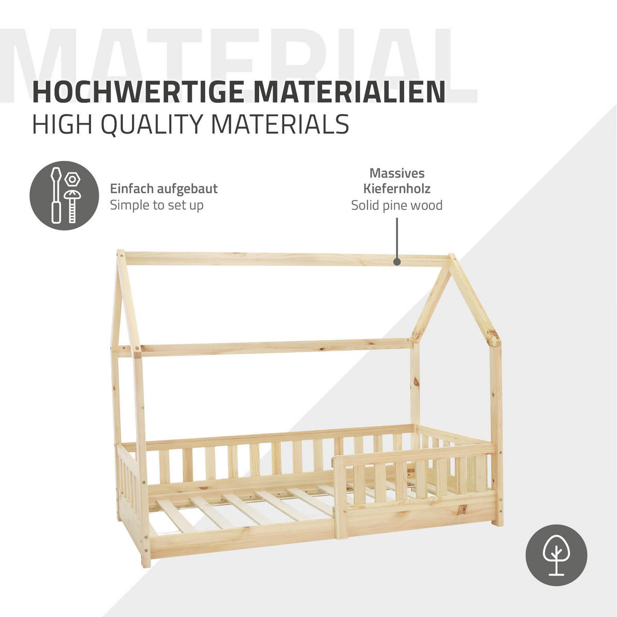 KINDERBETT mit Dach 80x160 cm Natur - Naturfarben, Holz (80/160cm) - ML-DESIGN