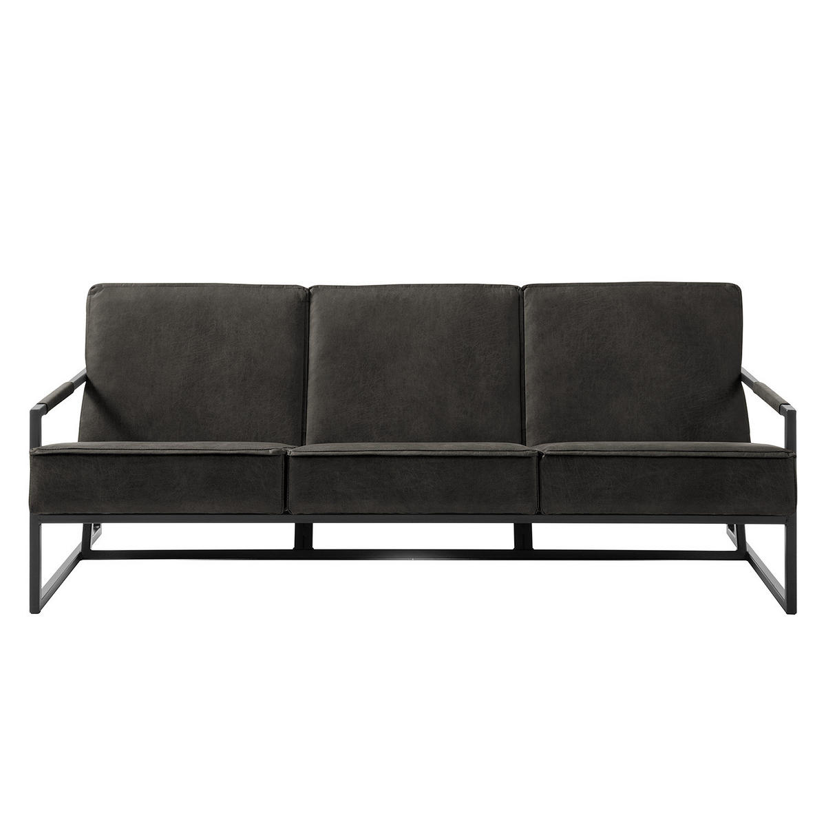 3-SITZER SOFA - Antiklederlook - Grau, Textil (185/74/82cm) - home24
