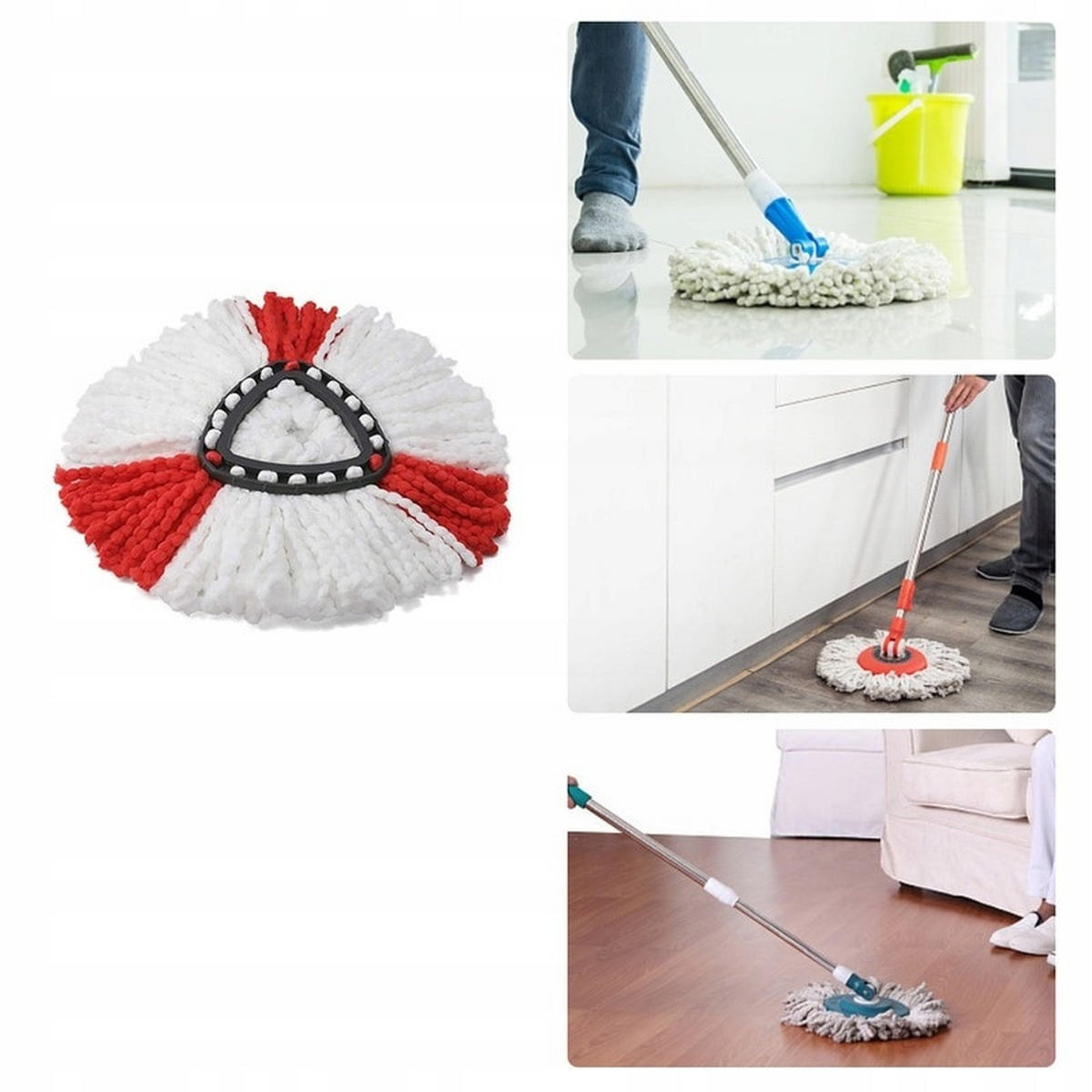 MOPPAUFSATZ Ersatz 3er-Set, 38 cm, Mikrofaser, passend für Drehmopp, waschbar, trocknergeeignet - Multicolor, Kunststoff/Metall (10/10/10cm)