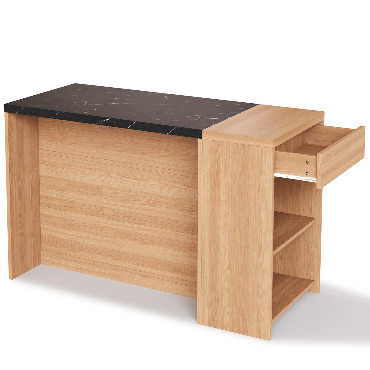 KÜCHENINSEL 140/60/90 cm Natur mit 5 Ebenen Stauraum und 1 Schublade - Naturfarben, Holz/Holzwerkstoff (140/90/60cm) - Oxeza