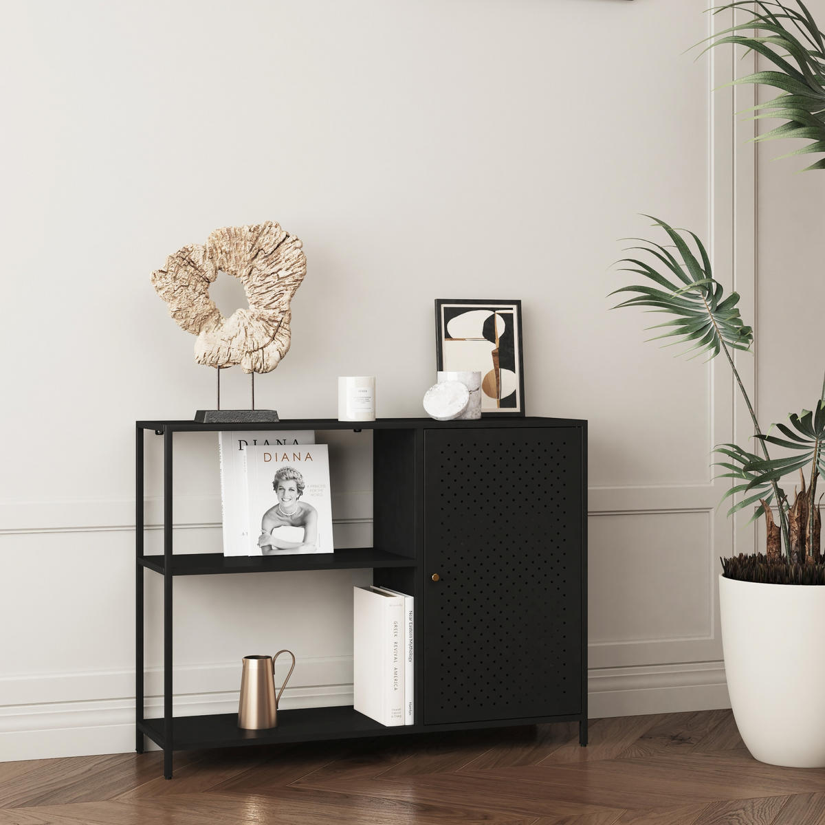 SIDEBOARD Viitasaari - Schwarz, Metall (100/75/30cm) - [en.casa]