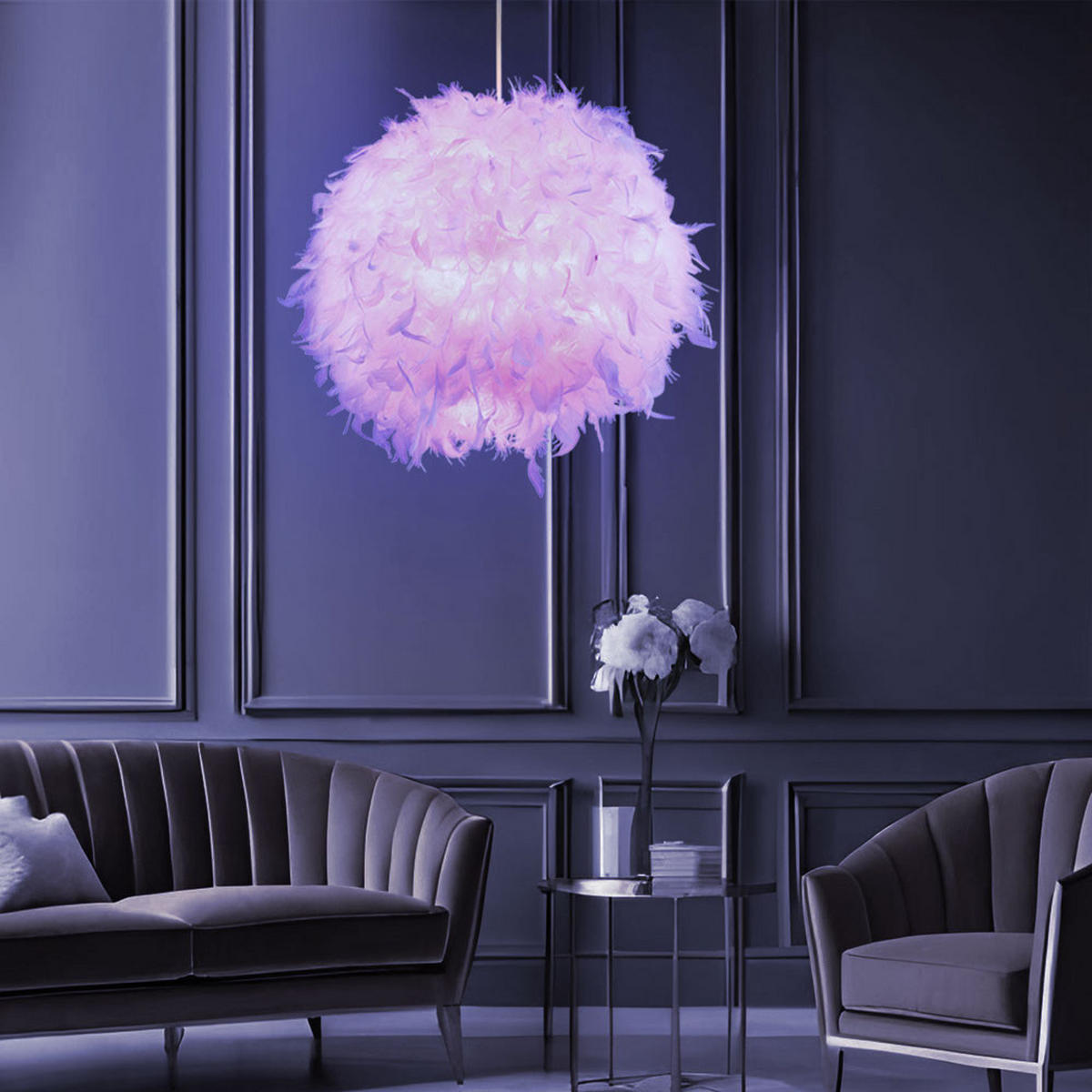 LED HÄNGELEUCHTE Feder Lampenschirm Weiß - Weiß, Kunststoff (35/35/120cm) - Globo Lighting