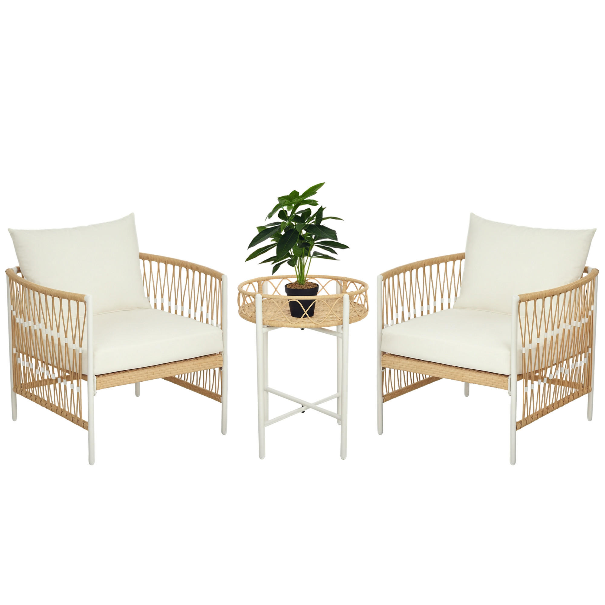 BISTRO-SET 3-teiliges DE-06712 Gartenmöbel-Set, PE-Rattan Gelb/Creme - Gelb, Kunststoff/Metall - ComfortXL