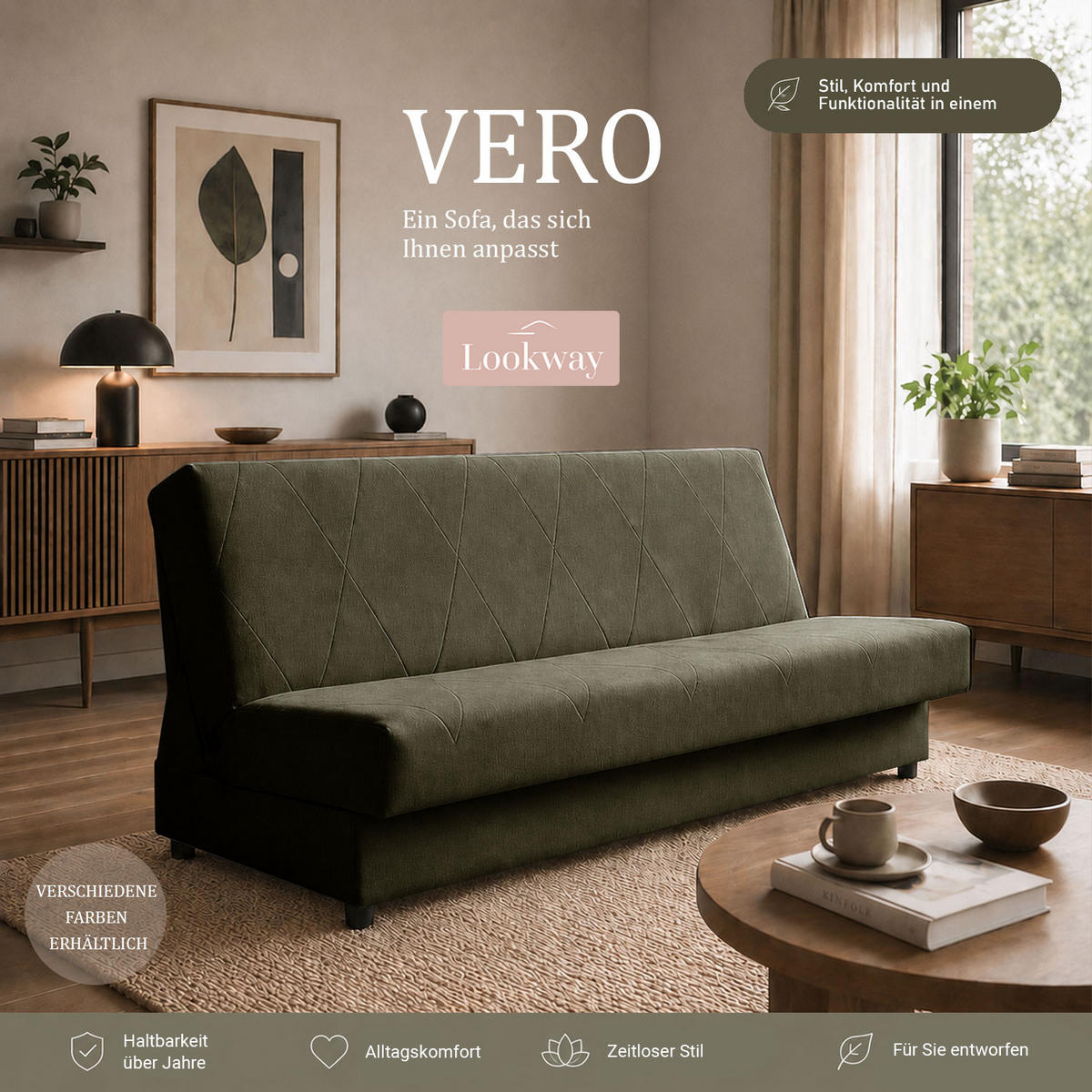 SCHLAFSOFA VERO mit Schlaffunktion Castel 39 - Grün, Textil (191/88/90cm) - Lookway