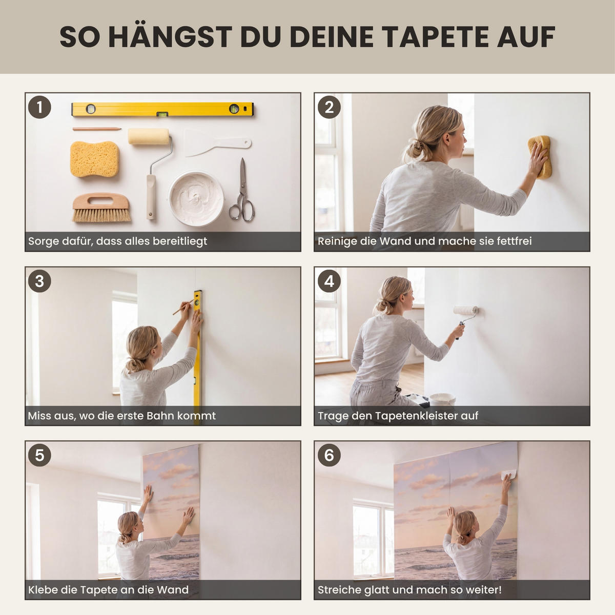 TAPETE - Strand - Brandung - Wolken - 260x280 cm - Hellrosa, Papier (260/280cm) - OnlyWow