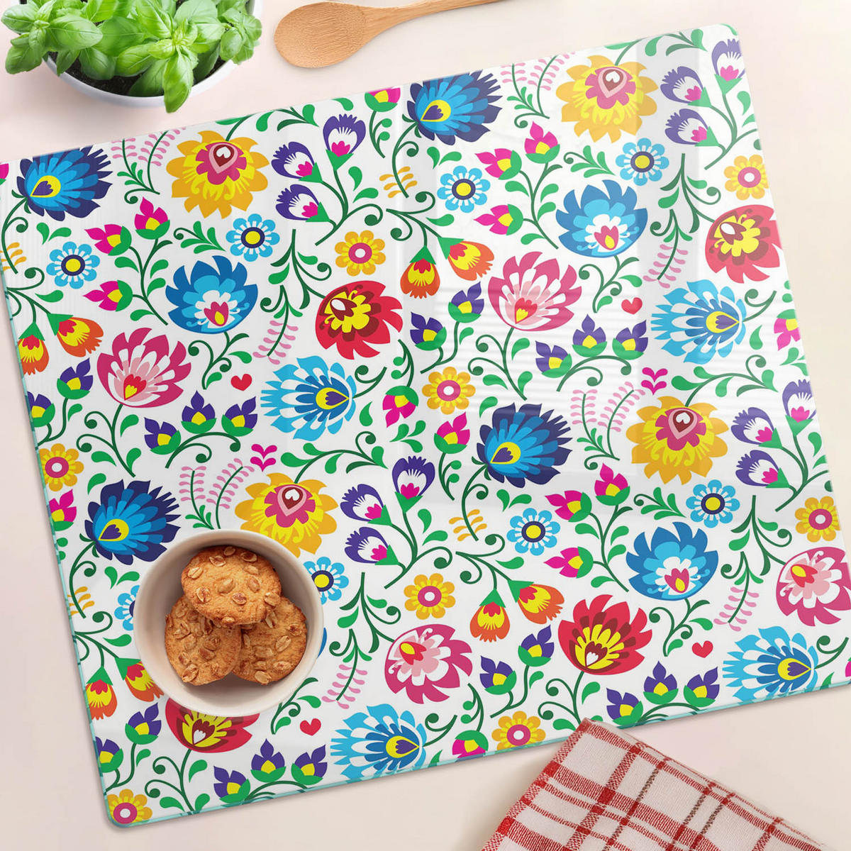 GLASPLATTE 60x52 cm Ethnisches Muster - Multicolor, Glas (60/0.4/52cm) - TULUP