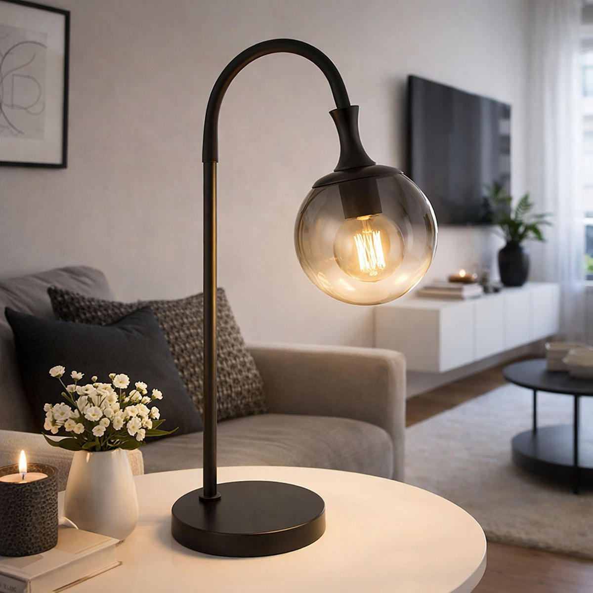 TISCHLEUCHTE Metall Schwarz - Schwarz, Glas (22.5/18/57.5cm) - Globo Lighting