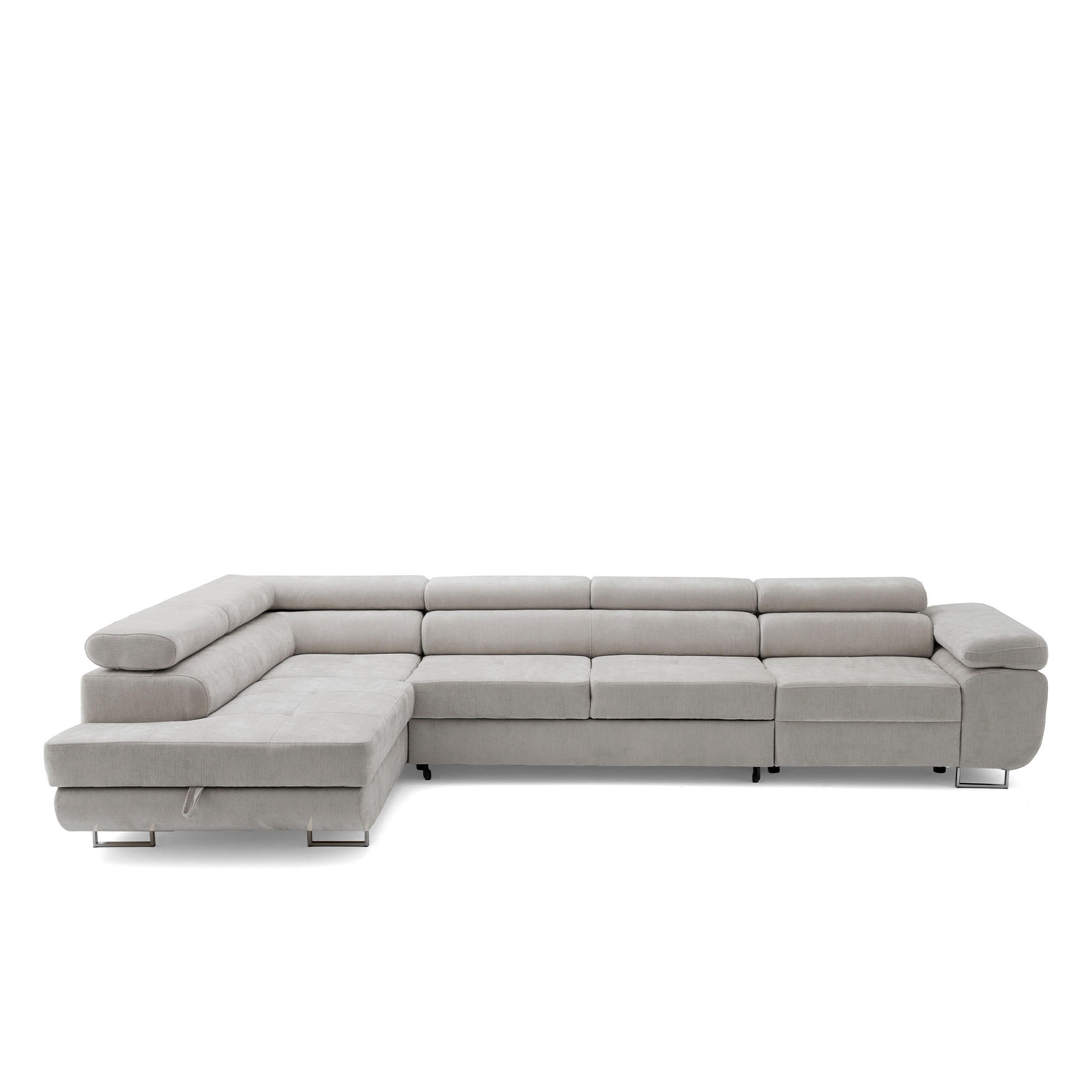 ECKSOFA WILD MAXI L Links mit Schlaffunktion 125x195 Chenille Grau - Chromfarben/Grau, Holz/Textil (350/203cm) - Muffo