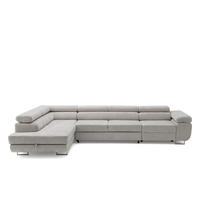 ECKSOFA WILD MAXI L Links mit Schlaffunktion 125x195 Chenille Grau - Chromfarben/Grau, Holz/Textil (350/203cm) - Muffo