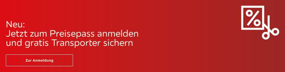 Zum Preisepass anmelden und gratis Transporter sichern