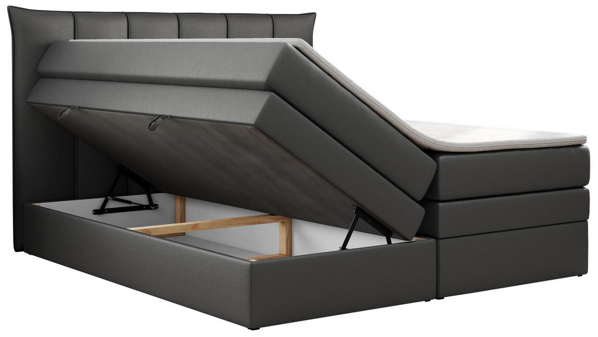 BOXSPRINGBETT PREMIUM 10 KING 140/200 Dunkelgrau Kunstleder - H3 - Dunkelgrau, Holz/Textil (140/200cm) - MKS