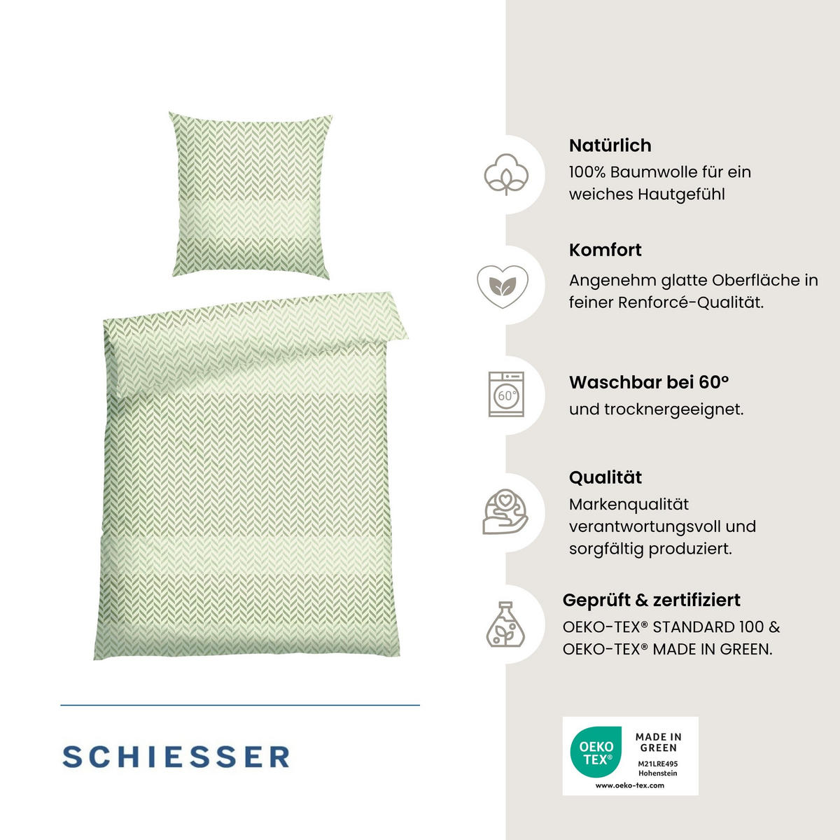 BETTWÄSCHESET Maribel - Renforcé - 2-teilig - 155 x 220 cm - Grün - Grün, Textil (155/220cm) - SCHIESSER