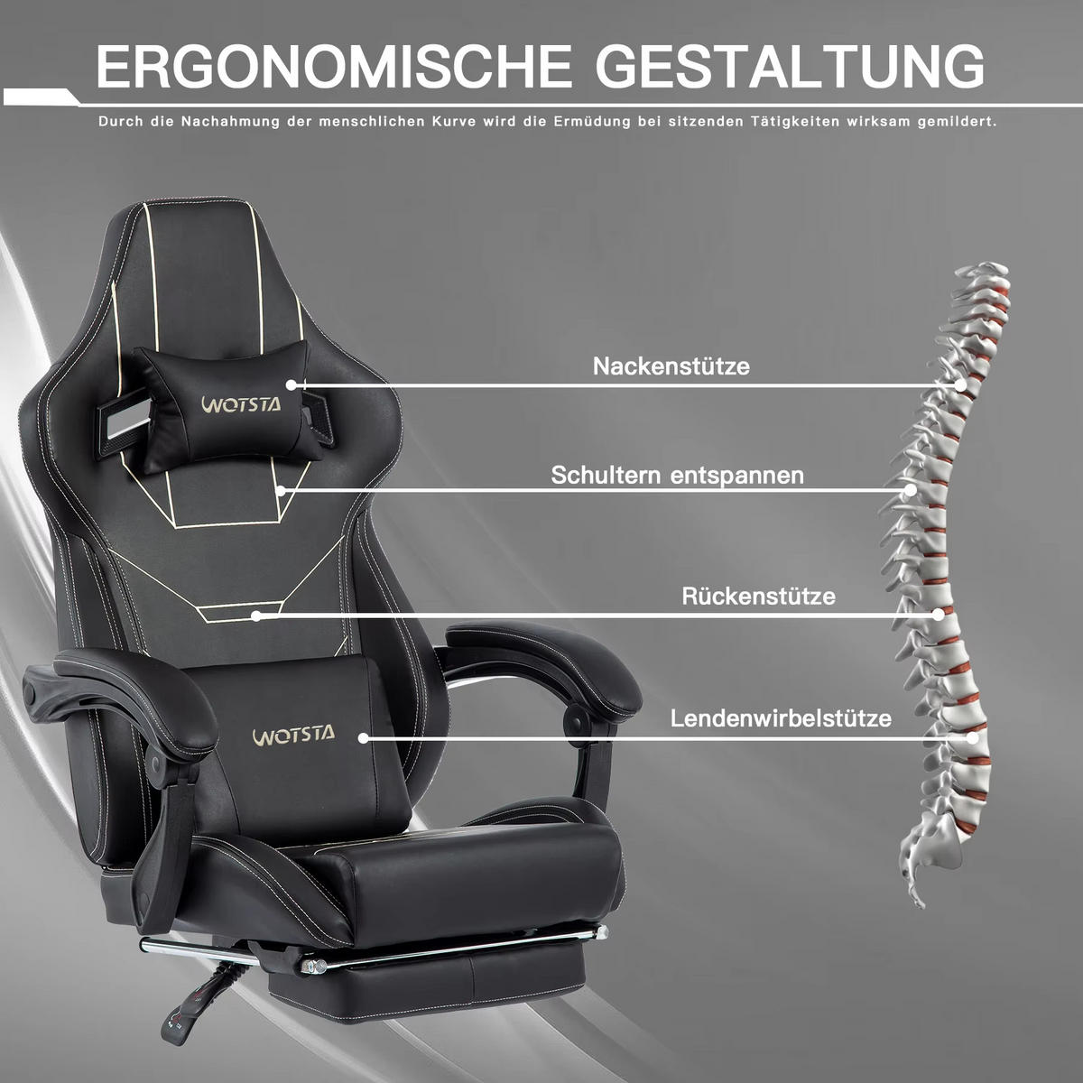 GAMINGSTUHL Gepolstert mit Fußablage Ergonomisch Blau - Blau, Metall (52.98/128.98/50.98cm) - Kaket