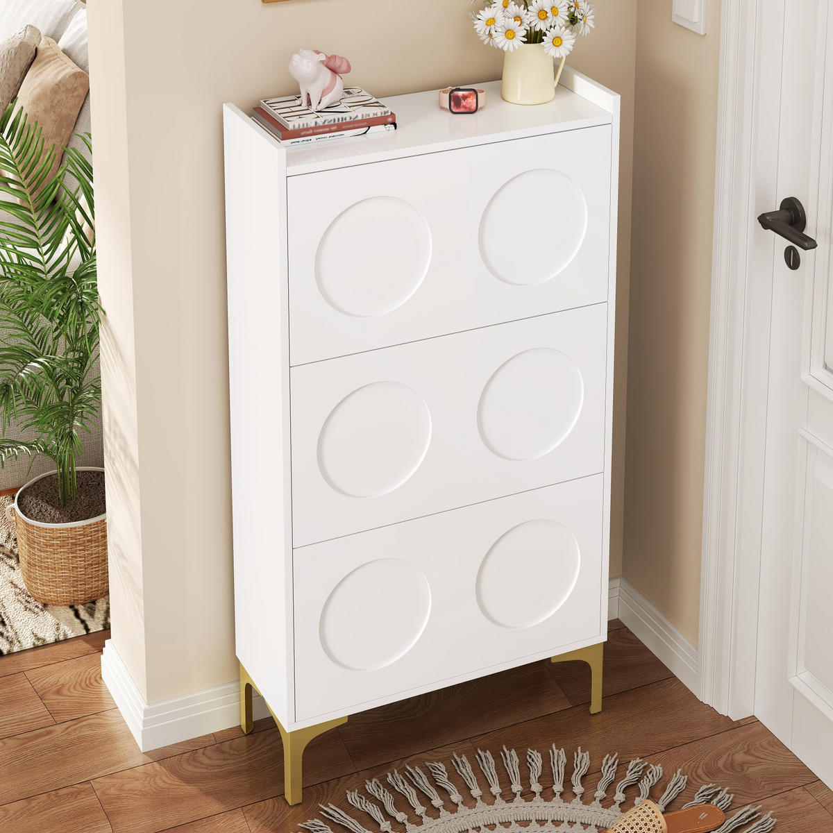 SCHUHSCHRANK 3 Ebenen Metallfüße weiß - Weiß, Holz (63/120/24cm) - LEBENLANG