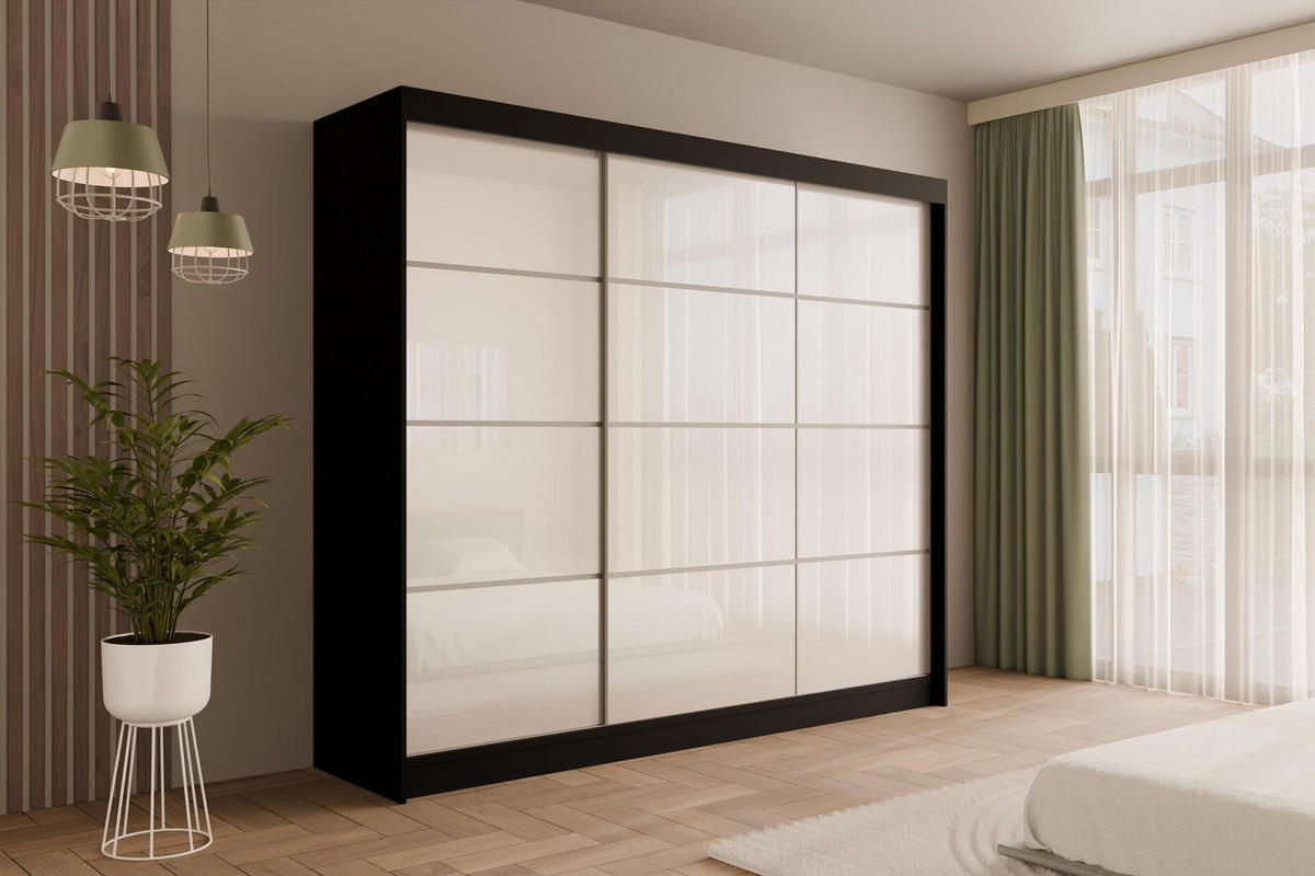 KLEIDERSCHRANK PEKA III - 250 cm - Schwarz|Weiß - Schwarz/Weiß, Holzwerkstoff (250/215/61cm) - ALTDECOR