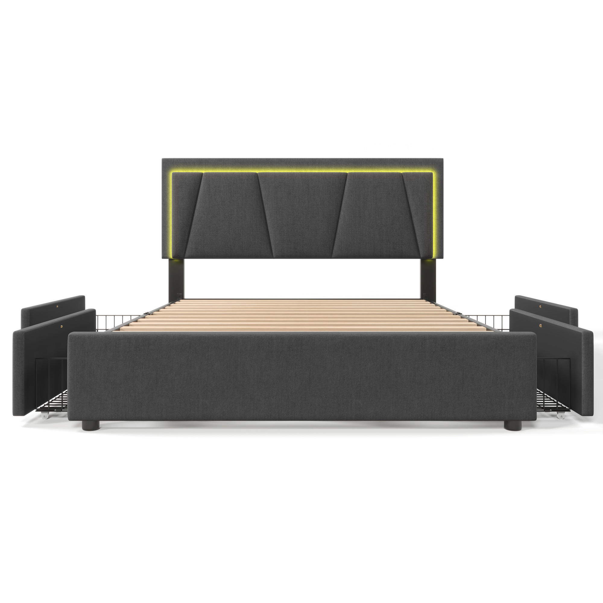 POLSTERBETT 160/200 cm Grau mit LED-Beleuchtung und 2 Schubladen - Grau, Textil (160/200cm) - Oxeza