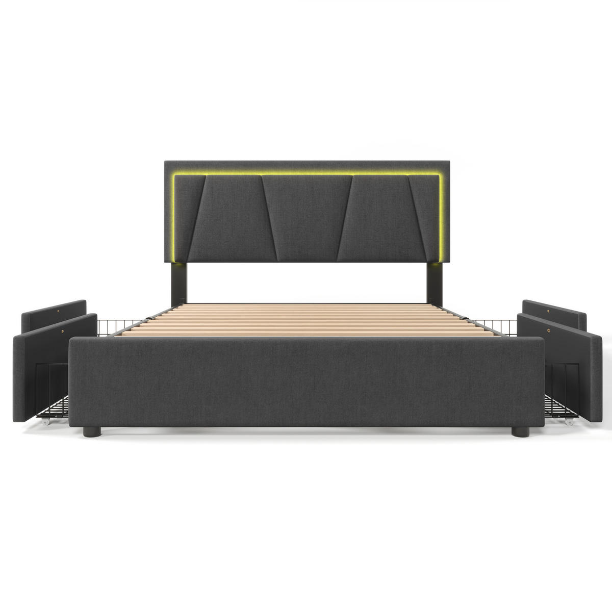 POLSTERBETT 140/200 cm grau mit LED-Beleuchtung und höhenverstellbarem Kopfteil - Grau, Holz (140/200cm) - OKWISH