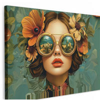 LEINWANDBILD Frau - Blumen - Schmetterlinge - Natur - Vintage Gemälde 60x40 cm - Salbeigrün, Textil (60/40cm) - MuchoWow