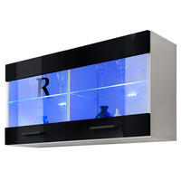 HÄNGEVITRINE SAVONA, Schwarz, LED Blau - Schwarz/Weiß, Glas/Holzwerkstoff (100/50/27.2cm) - Komodee