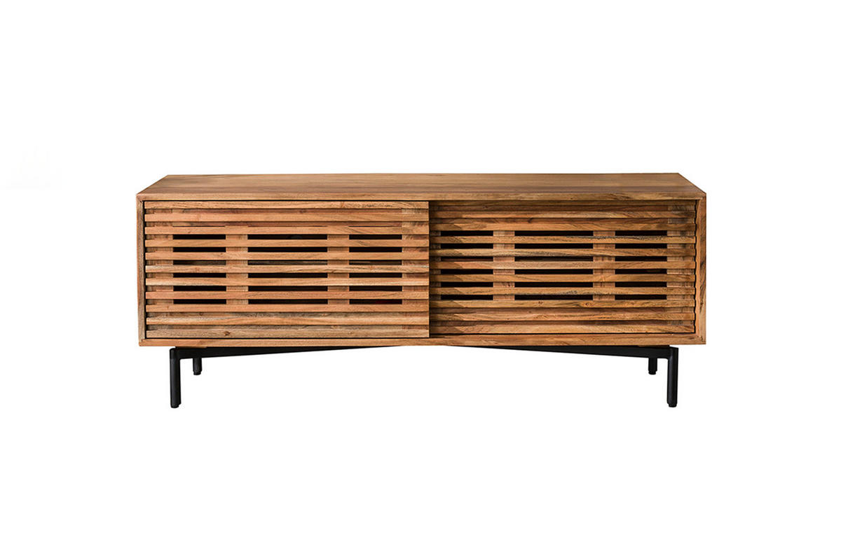 TV-BOARD RIONI Braun Akazie - Schwarz/Braun, Holz/Metall (135/53/40cm) - KAWOLA