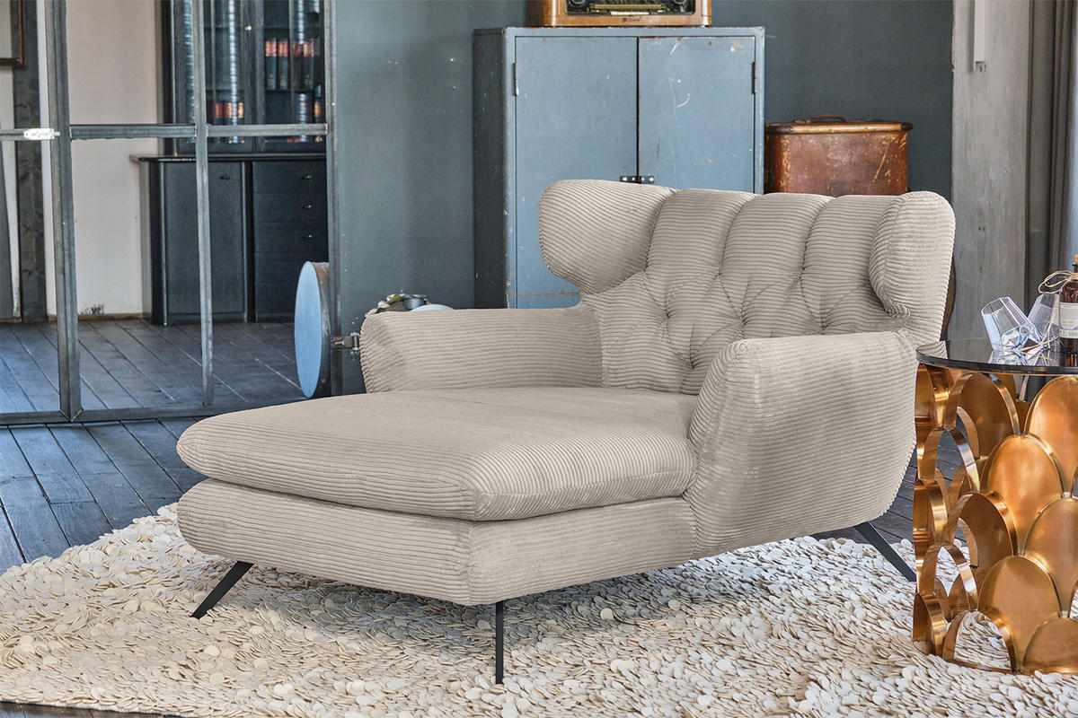 LONGSEAT CHAMRE Grau Cord - Schwarz/Grau, Textil/Metall (130/95/160cm) - KAWOLA