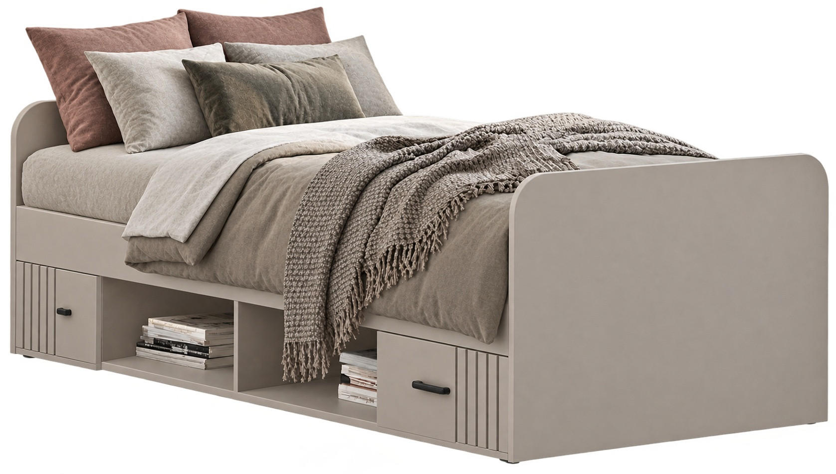 STAURAUMBETT Kaschmir, Liegefläche 90 x 200 cm, Bett mit Bettschubkästen - Kaschmir/Schwarz, Holzwerkstoff/Kunststoff (90/200cm) - Inn.Furn