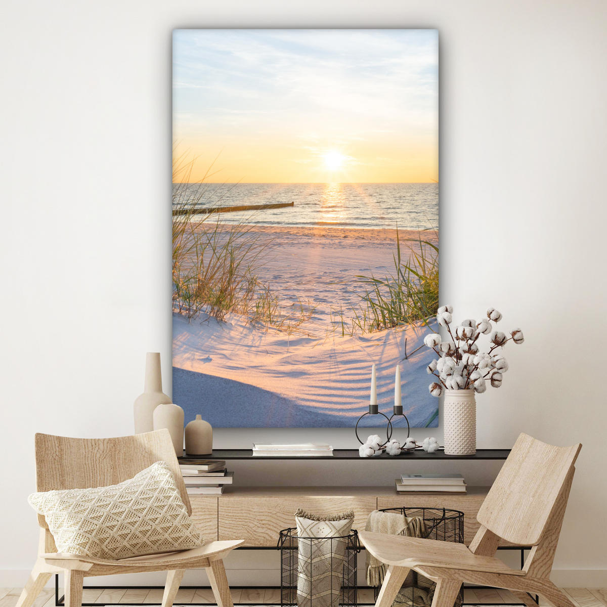 SLIKA NA PLATNU Plaža 90x140 cm - svetlo modra, tekstil (90/140cm) - MuchoWow