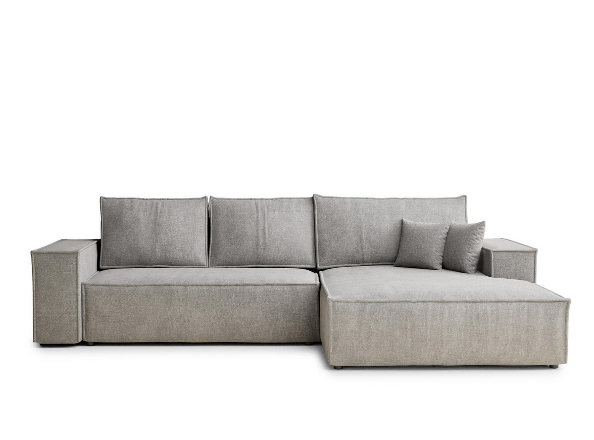 ECKSOFA Maze Beige grau Chenille-Stoff - Rechts Seite - Greige/Schwarz, Holz/Holzwerkstoff (294/185cm) - Maison de Reve