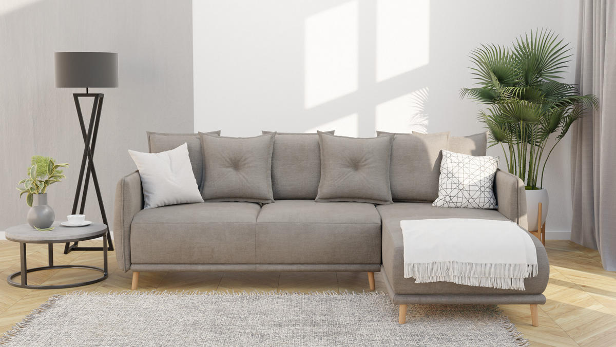 ECKSOFA Chroma Dunkelbeige Luxusmicrofaser - Beige/Braun, Holz/Textil (238/170cm) - S-Style Möbel
