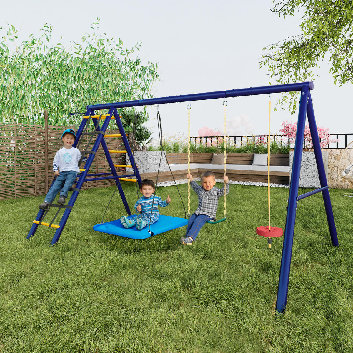 SCHAUKELSET Outdoor 3 Schaukeln - Blau, Metall (310/203/174cm)