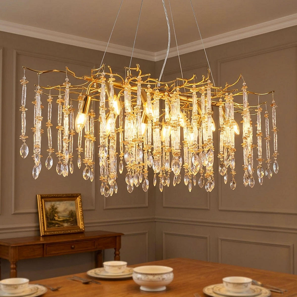 KRONLEUCHTER Glaskristall 10 flammig - Goldfarben, Glas (100/60/120cm) - Globo Lighting