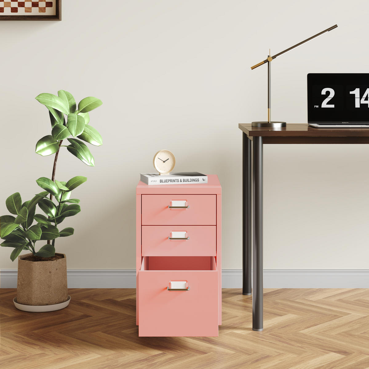 ROLLCONTAINER Kökar - Pink, Metall (28/48/41cm) - [en.casa]