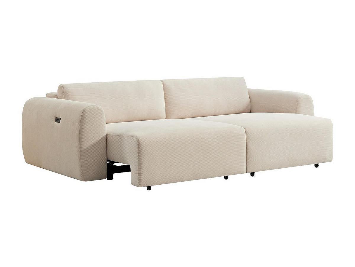 SOFA 4-Sitzer mit elektrisch ausziehbarer Sitzfläche – Feincord-Samt Beige – PASTARO - Beige, Textil (242/75/109cm) - Vente-Unique