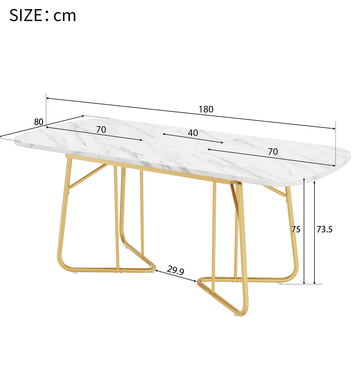 ESSTISCH 180/80/75 cm weiß mit Marmorstruktur und goldenen Metallbeinen - Schieferfarben, Holzwerkstoff (180/80/75cm) - OKWISH
