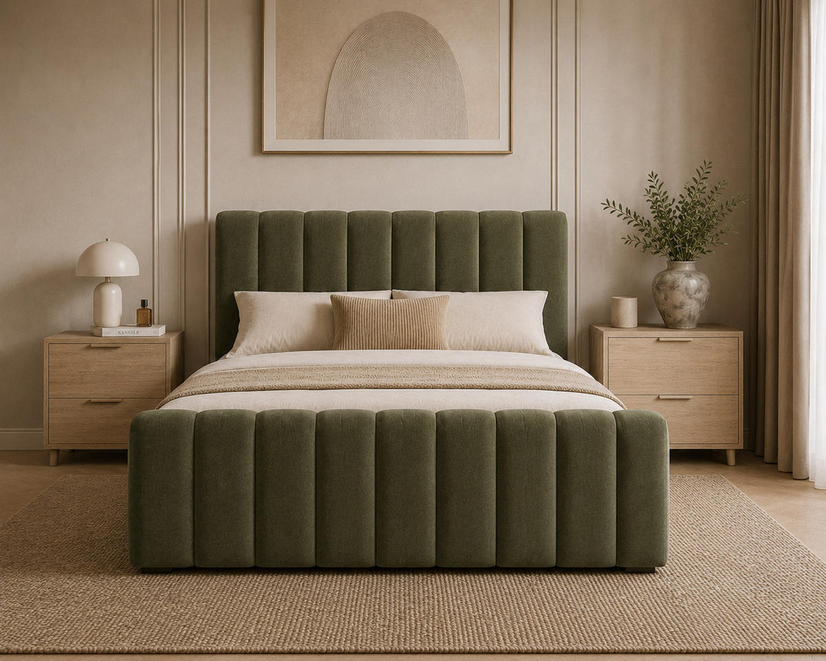 BOXBETT 01 BIS 160 x 200 cm - Vibe - Modernes Polsterbett mit Bettkasten inkl. PU-Schaum-Topper und Federmechanismus - Olivgrün, Holz (160/200cm) - ROYAL24_MARKT
