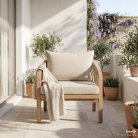 LOUNGESESSEL - Akazie massiv / Webstoff - Akazie Braun / Beige - Beige, Holz/Textil (68/69/80cm) - home24