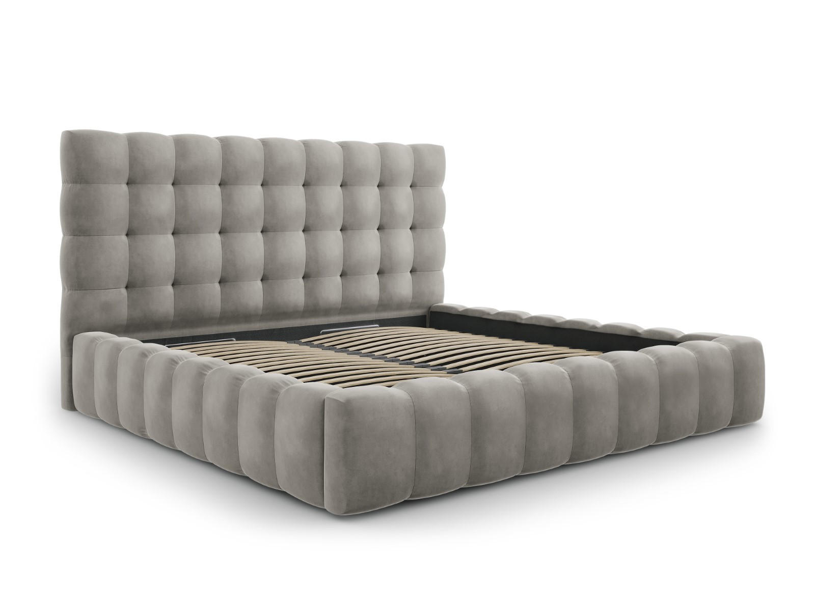BETT mit Bettkasten und Kopfteil Mamaia aus Samt hellgrau 200x200cm - Hellgrau, Textil (200/200cm) - Micadoni