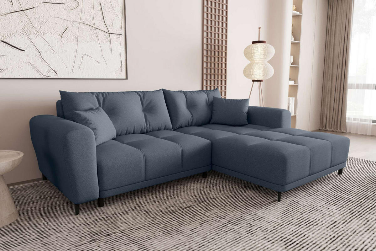 ECKSOFA Massimo Strukturstoff Dunkelblau inkl. Schlaffunktion Rechts - Schwarz/Dunkelblau, Textil/Metall (246/177cm) - 99rooms