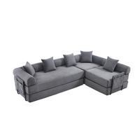 MODULARES Sofa 270/180/64 cm aus Cord mit Schlaffunktion und Seitentasche Dunkelgrau - Dunkelgrau, Textil (180/64/270cm) - Modenvie