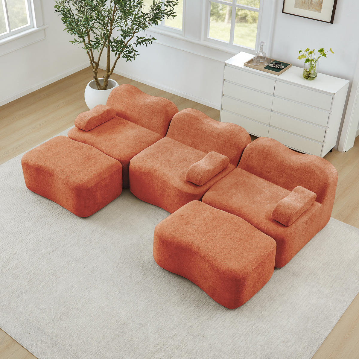 WOHNLANDSCHAFT Orange 288/167/70 cm 3-Sitzer Modular mit 2 Hockern - Orange, Textil (288/70/167cm) - PANGIVO